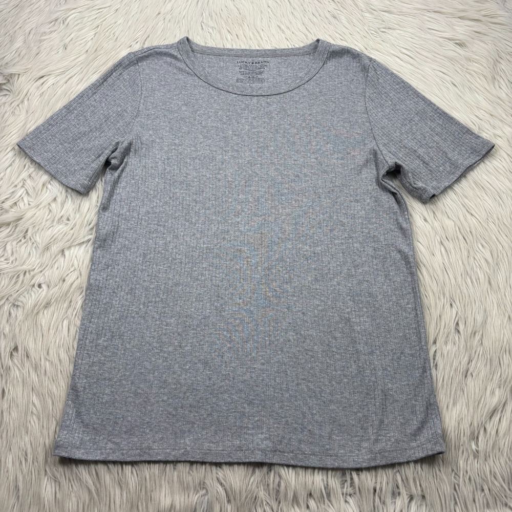 Lucky Brand Women's L Gray Ribbed‎ Short Sleeve Tee Modal Cotton